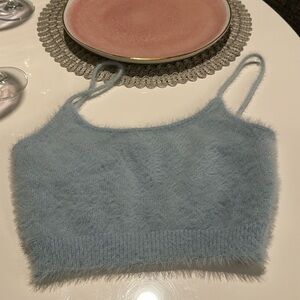 MESHKI small baby blue fuzzy crop top